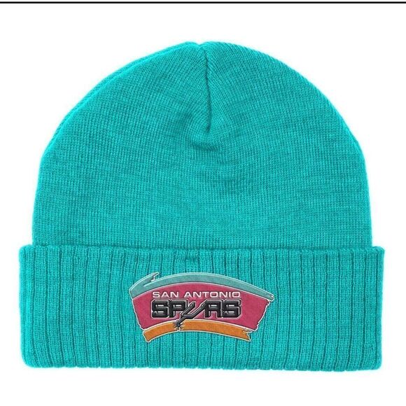 MENS MITCHELL & NESS NBA FANDOM KNIT BEANIE HWC SPURS - TEAL - Picture 1 of 2